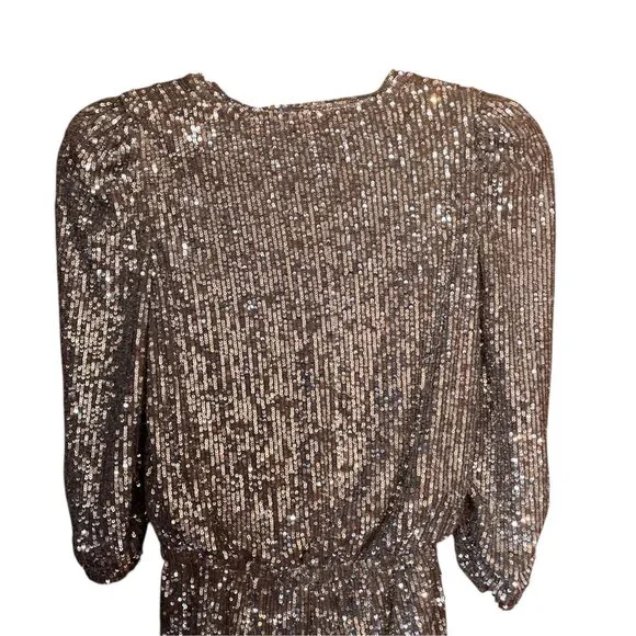 Revolve X Generation Love Allegra SILVER Sequin Faux Wrap Romper SZ S 70s Retro - Picture 4 of 11